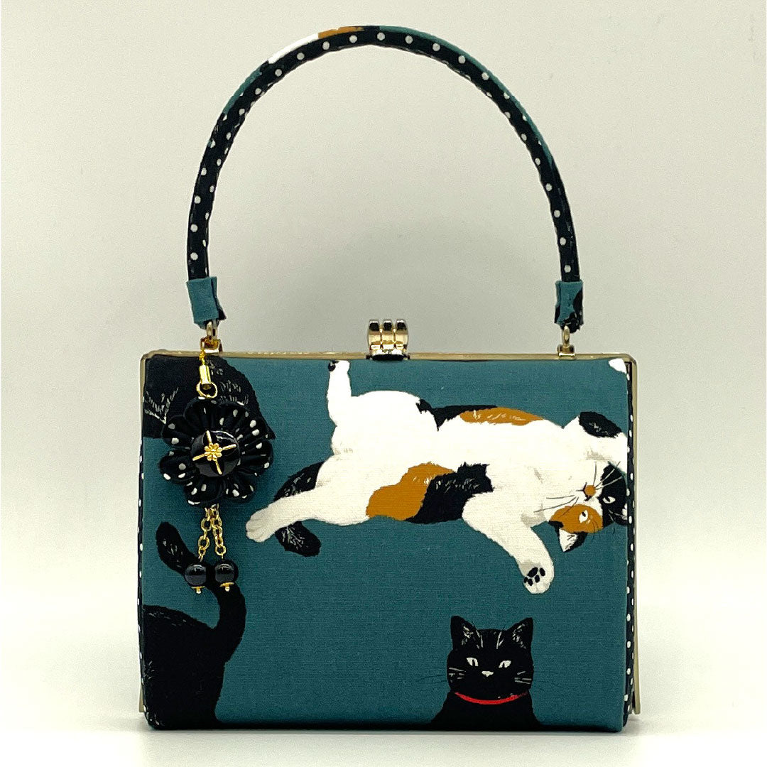 和装バッグ カジュアル NEWランク 鉄御納戸色(てつおなんどいろ) ネコ 三毛猫 黒猫 緑系 113900133119