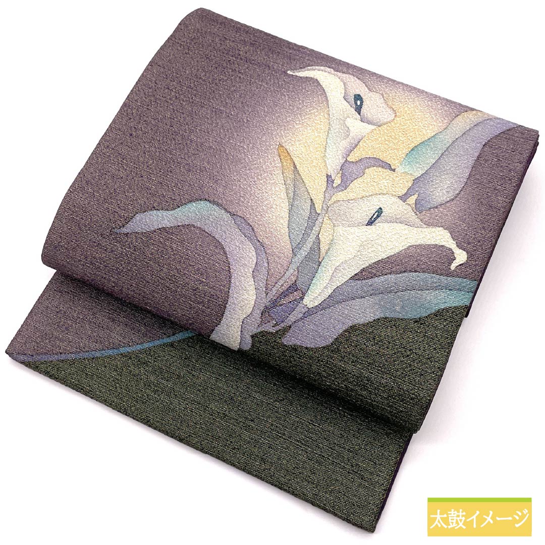 袋帯 正絹 鳩羽色(はとばいろ) カラー 帯丈434cm Sランク ポイント柄 セミフォーマル 紫系 1123014812320