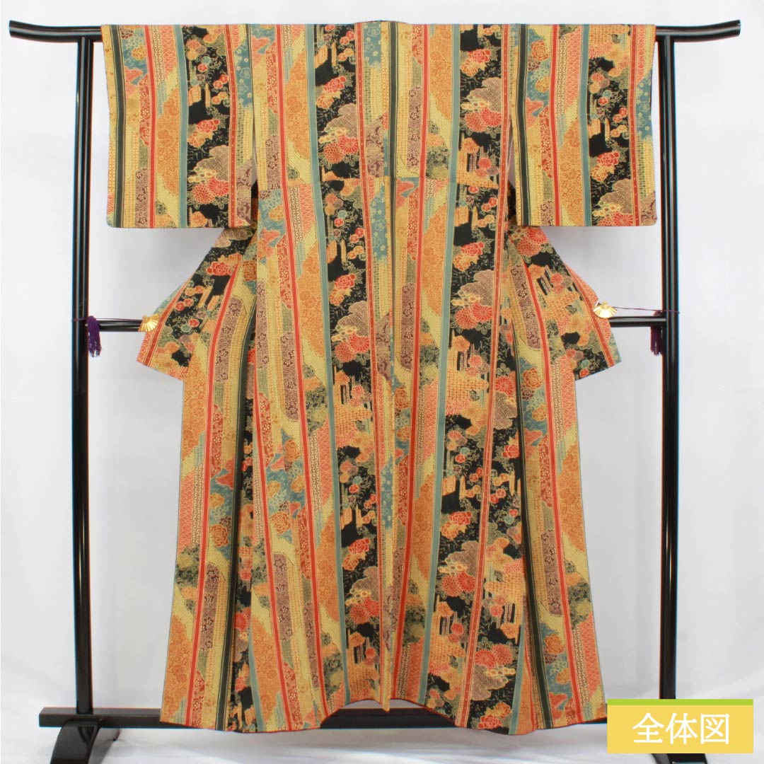 小紋 正絹 Aランク 身丈155cm 裄丈62cm 袷 縦縞 古典柄 グラデーション系 1115006603399