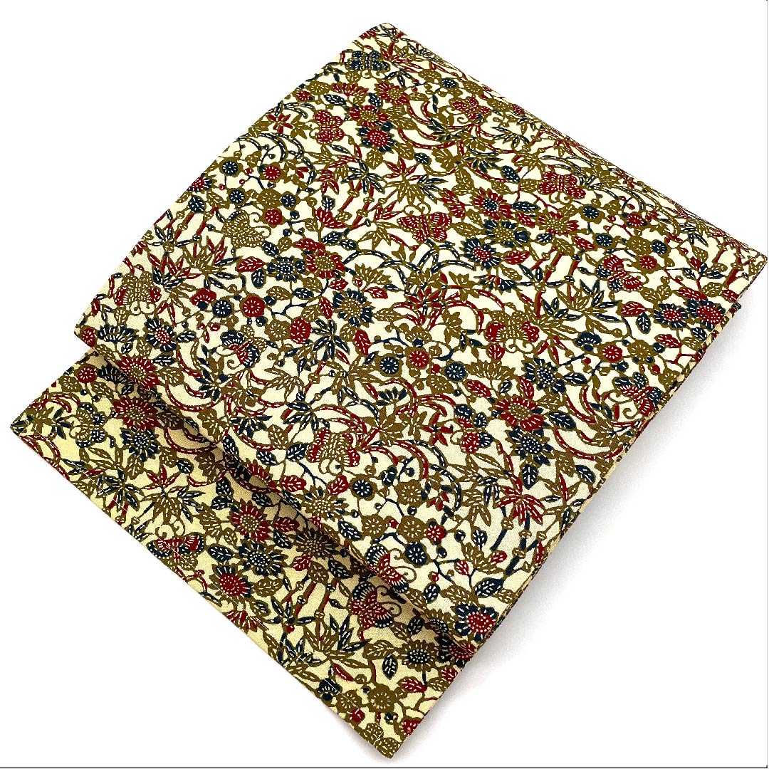 名古屋帯 麹色 花模様 蝶 型染 帯丈370cm 正絹 Sランク 全通 カジュアル クリーム系 1124003582315 名古屋仕立て