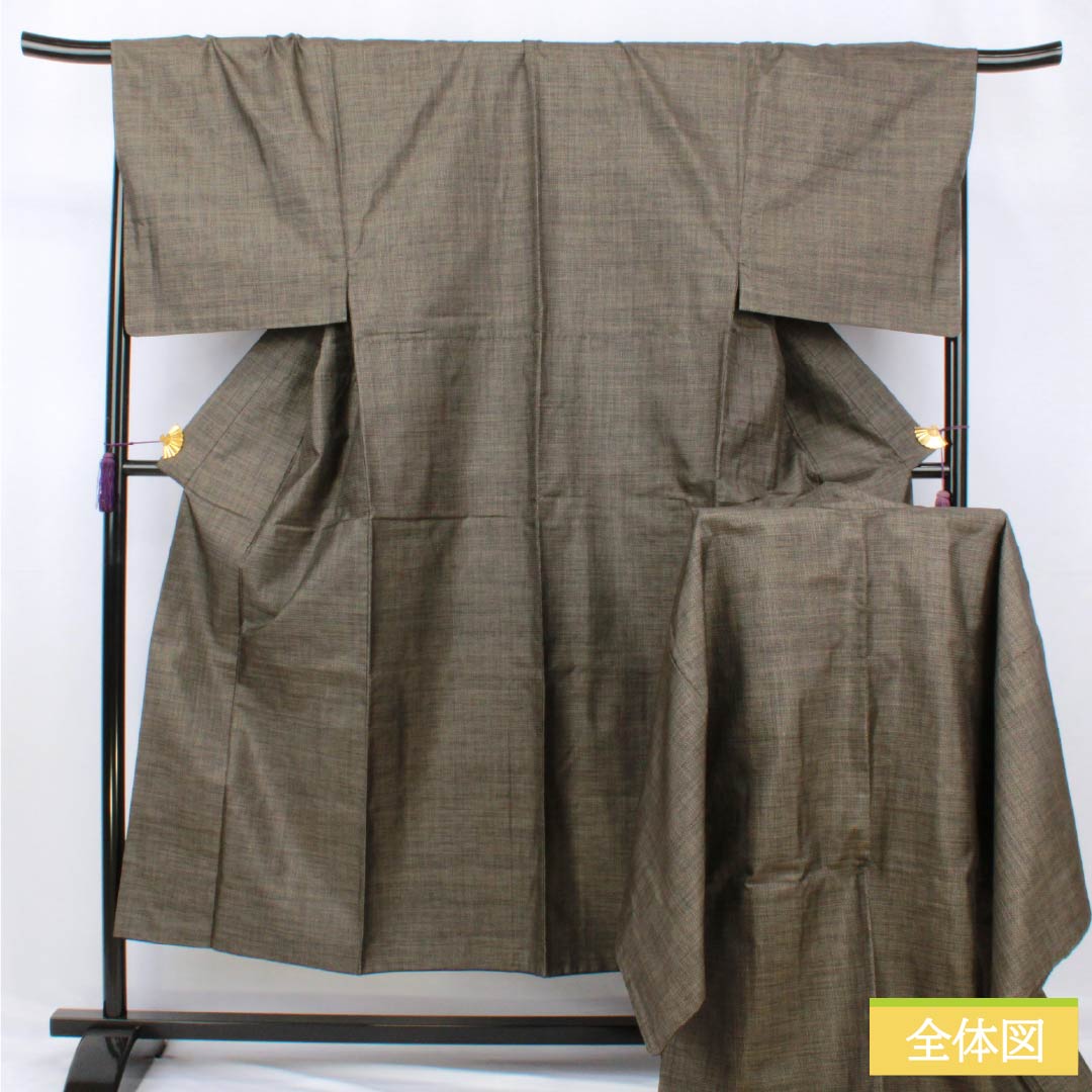 Men's Silk S-Rank Kimono, Length 148.5cm, Sleeve Length 70cm, Silver-Stained Bamboo-Colored Oshima Tsumugi 100 Tortoise Shell Ensemble, Lined, Brown, Product Number: 1119001512414