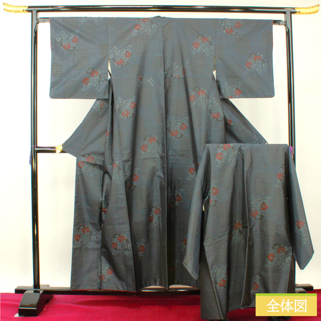 大島紬 正絹 身丈157cm 裄丈64.5cm アンサンブル Sランク 袷 紺系 1116003242318