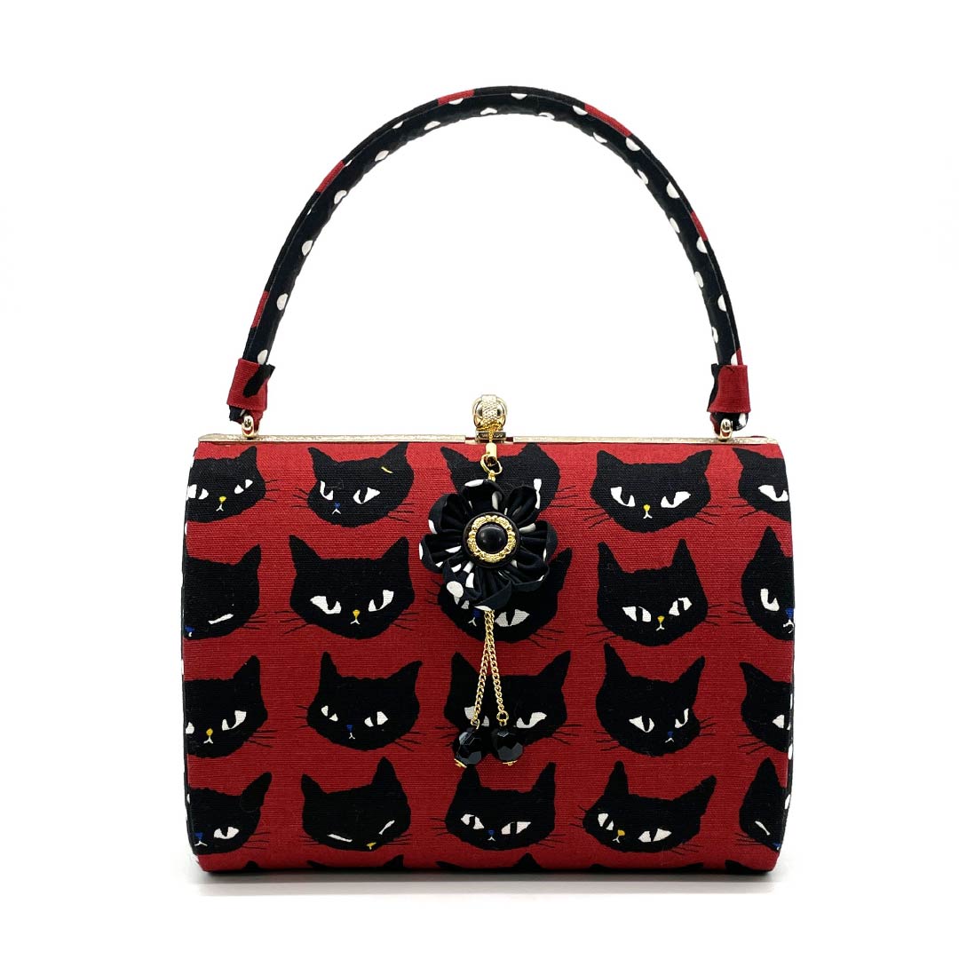 和装バッグ カジュアル 黒猫 ネコ 動物 赤系 NEWランク 113900061112