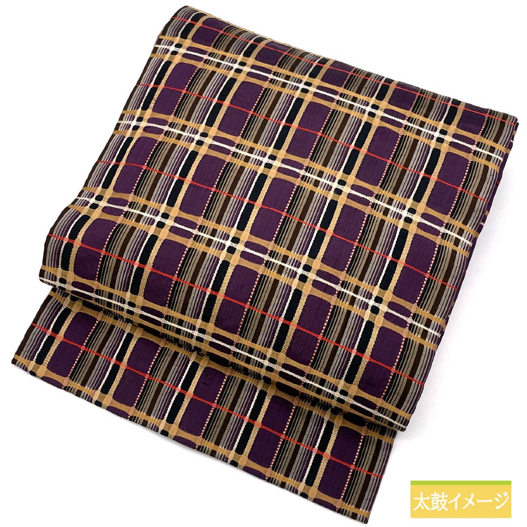 名古屋帯 深紫色(ふかきむらさきいろ) 間道柄 帯丈326cm 正絹 Sランク 全通 カジュアル 紫系 1124007922320 名古屋仕立て