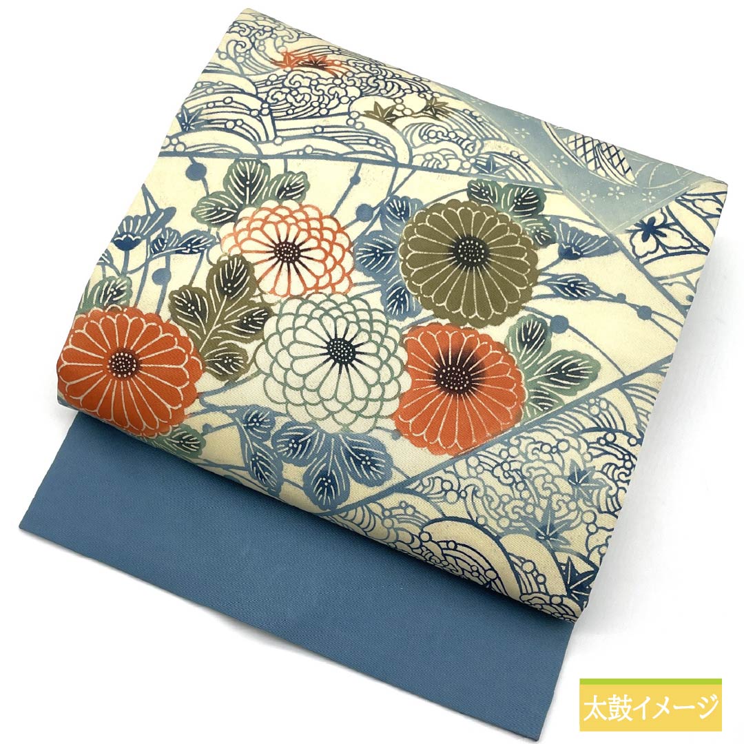 Nagoya obi, natural color (kinariiro), stencil dyeing, Shippo, bamboo, obi length 365cm, pure silk, S rank, full length, casual, cream color, 1124008282315, Nagoya style