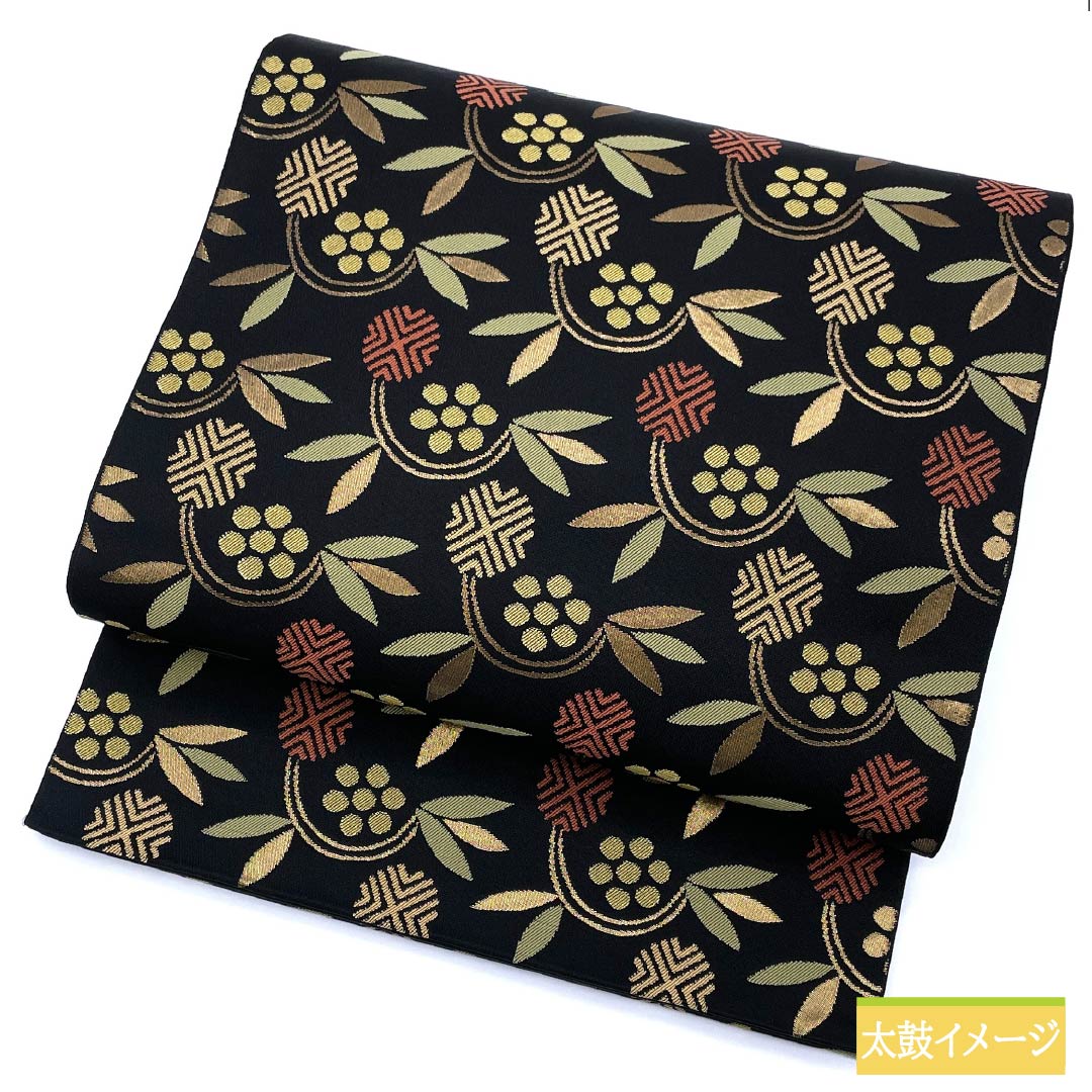 袋帯 正絹 天神からくさ 帯丈436cm Sランク 六通 カジュアル 黒系 1123012742310