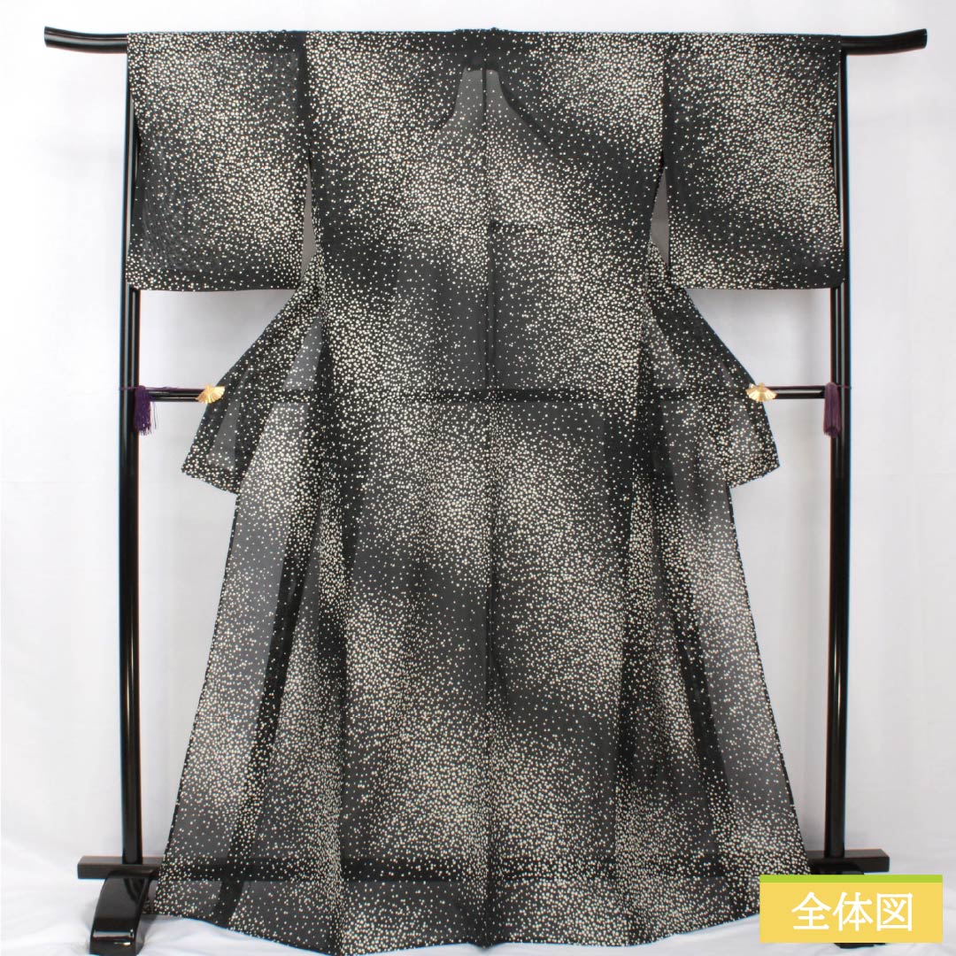 Summer kimono, polyester, small pattern, length 167cm, sleeve length 67cm, dot, washable kimono, silk, S rank, black, 1132001932510