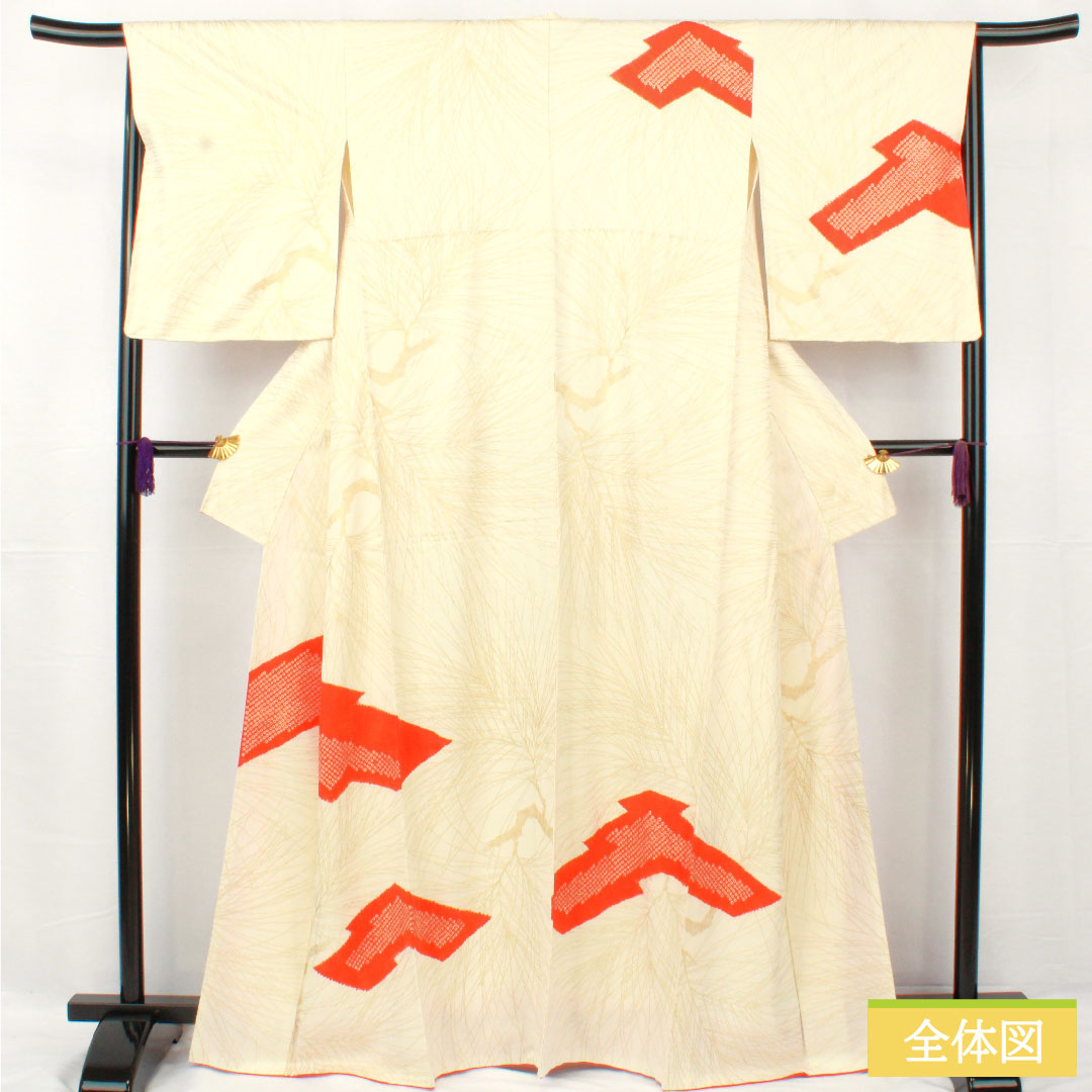 訪問着 正絹 袷 身丈164cm 裄丈65cm 白百合色(しらゆりいろ) 京友禅 松 Sランク クリーム系 1112004952415