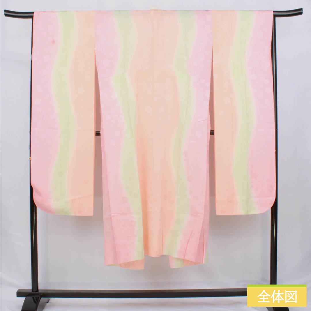 長襦袢 正絹 Sランク 身丈133cm 裄丈66cm 単衣 ボカシ染 桜 半衿付き グラデーション系 1129000732499