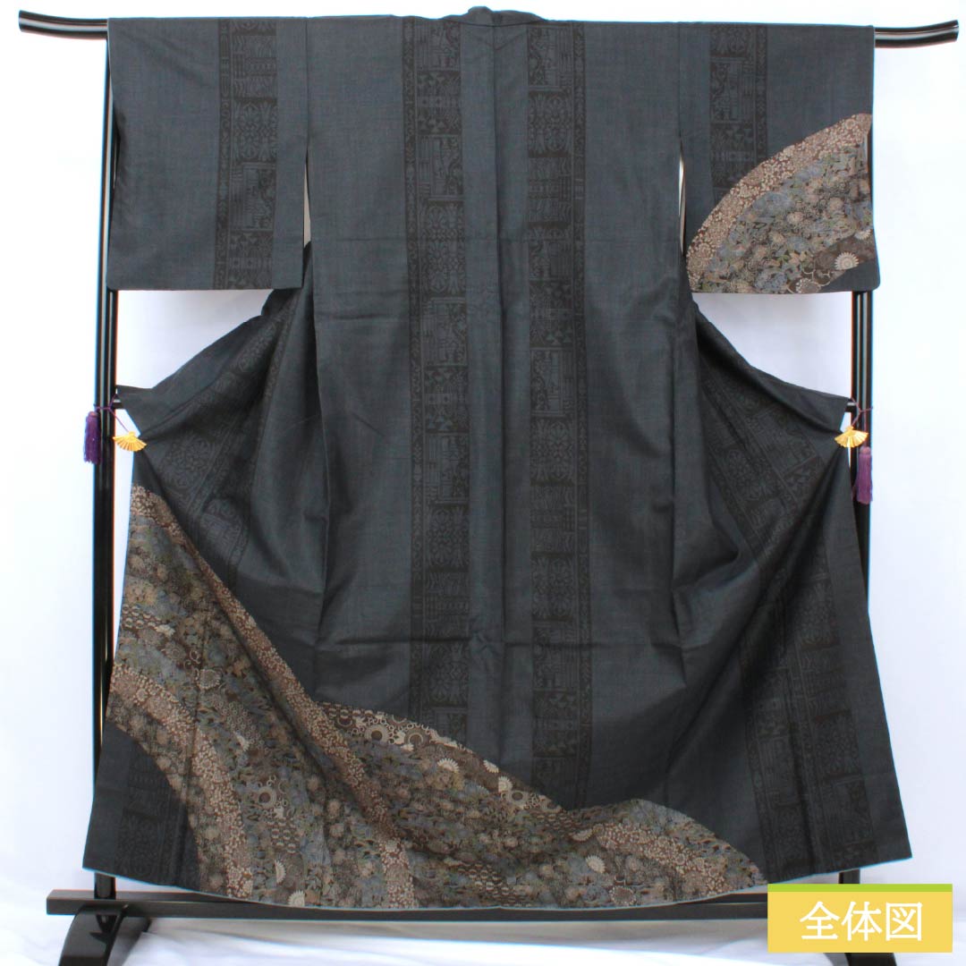 リサイクル着物】訪問着 正絹 Sランク 袷 身丈161.5cm 裄丈65.5cm 紺色