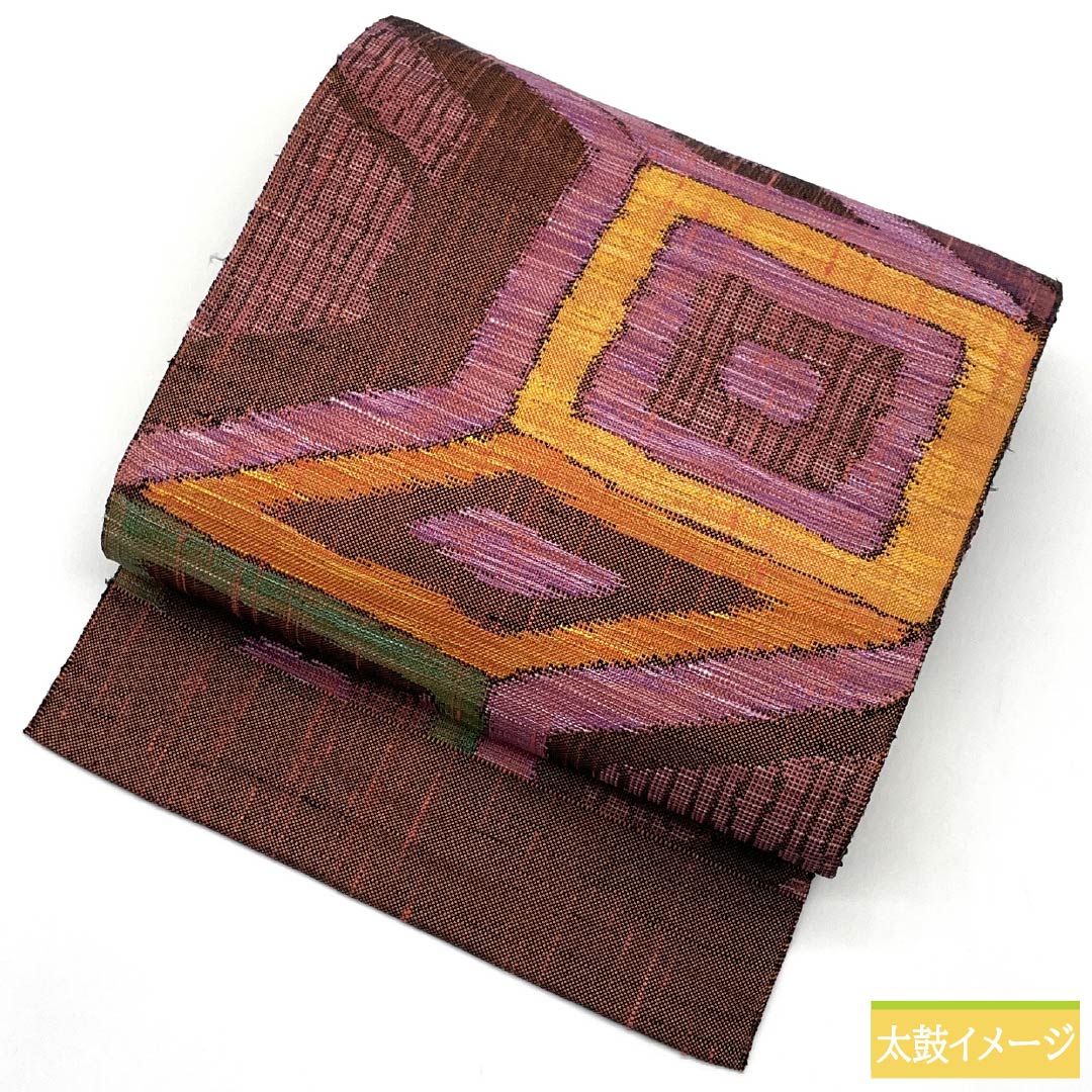 名古屋帯 正絹 Sランク 幾何学模様 紬地 帯丈359cm 六通 カジュアル グラデーション系 1124010722399 名古屋仕立て