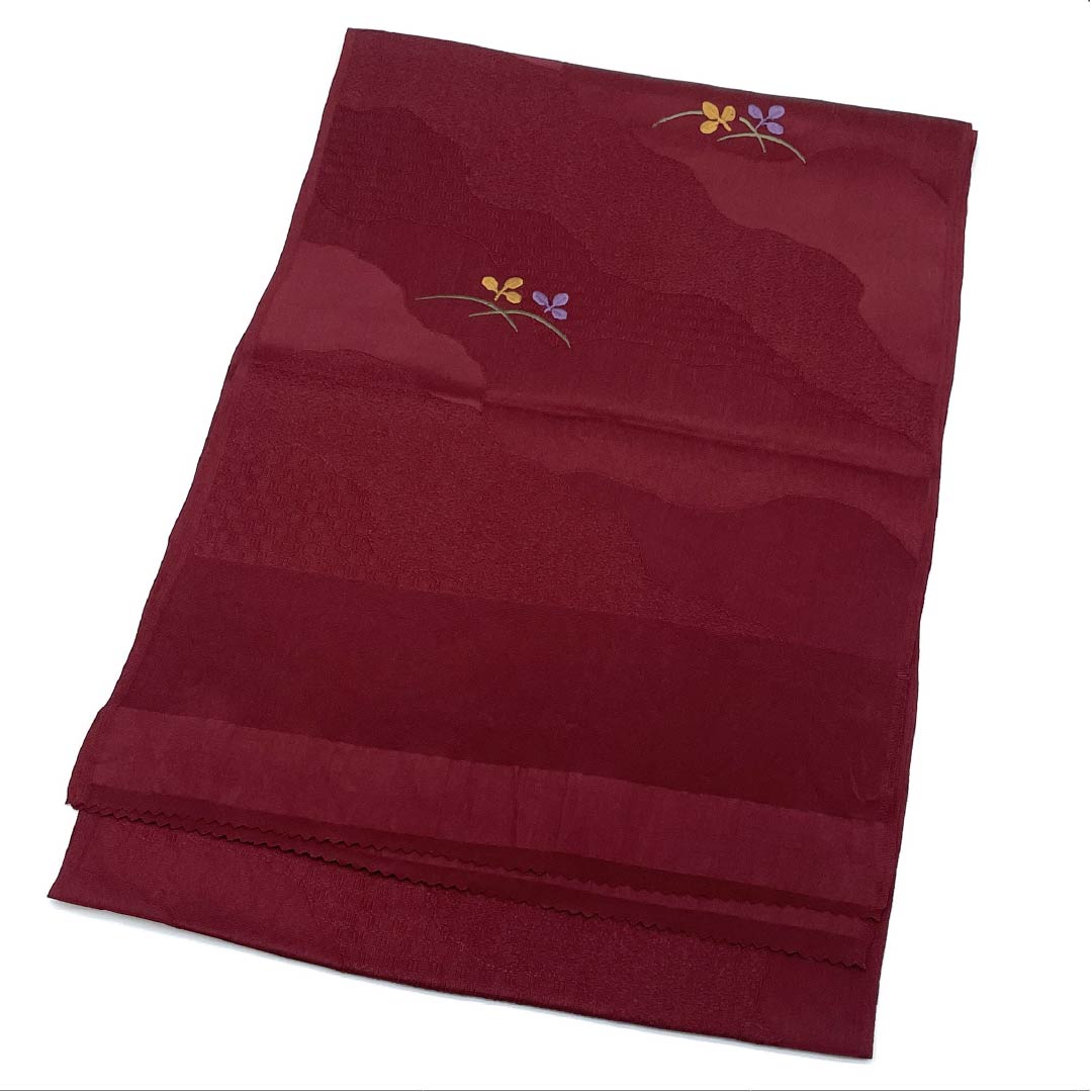 ［ 袋帯 ］正絹　紅梅色　赤紫　梅　刺繍　カジュアル　セミフォーマル 袋帯 ］正絹 紅梅色 赤紫 梅 刺繍 カジュアル セミフォーマル