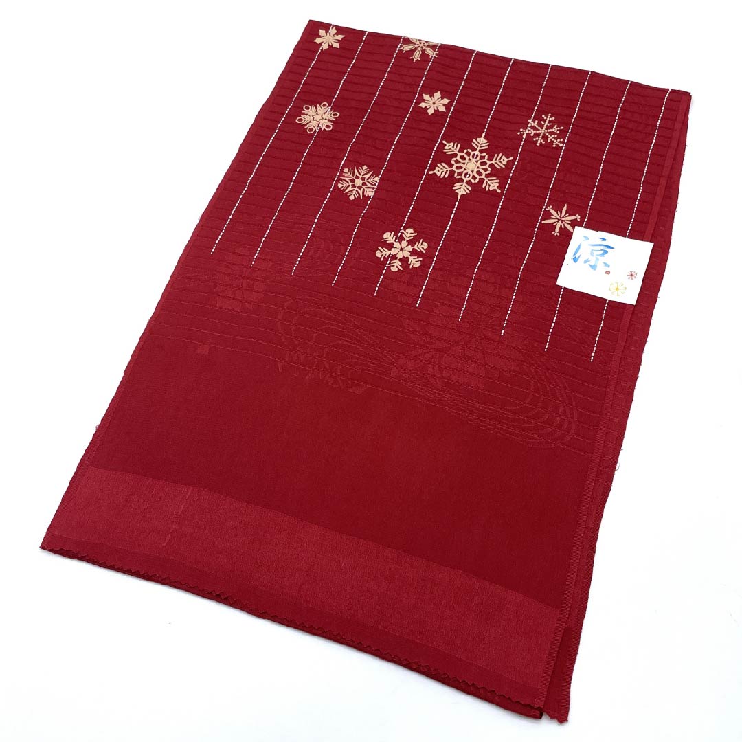 (新品)帯揚げ 正絹 セミフォーマル 真紅色(しんくいろ) 夏物 雪の結晶 長さ約172cm 幅約28.5cm NEWランク 赤系 1136000741912
