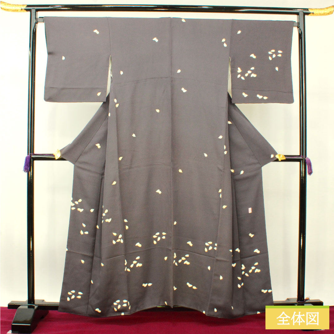 訪問着 正絹 袷 身丈159.5cm 裄丈68.5cm 深滅紫色 洛楽人工房 桜 Aランク 紫系 1112003793320