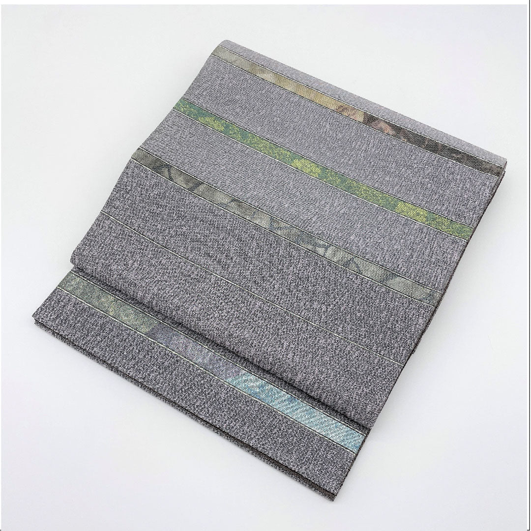 袋帯 牡丹鼠色(ぼたんねずいろ) 横段 引箔 帯丈452cm 正絹 Sランク ポイント柄 セミフォーマル グレー系 1123004922422