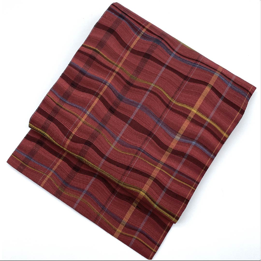 Nagoya obi, all red, variegated lattice, obi length 350cm, pure silk, S rank, full length, casual, red, 1124004402312, Nagoya style