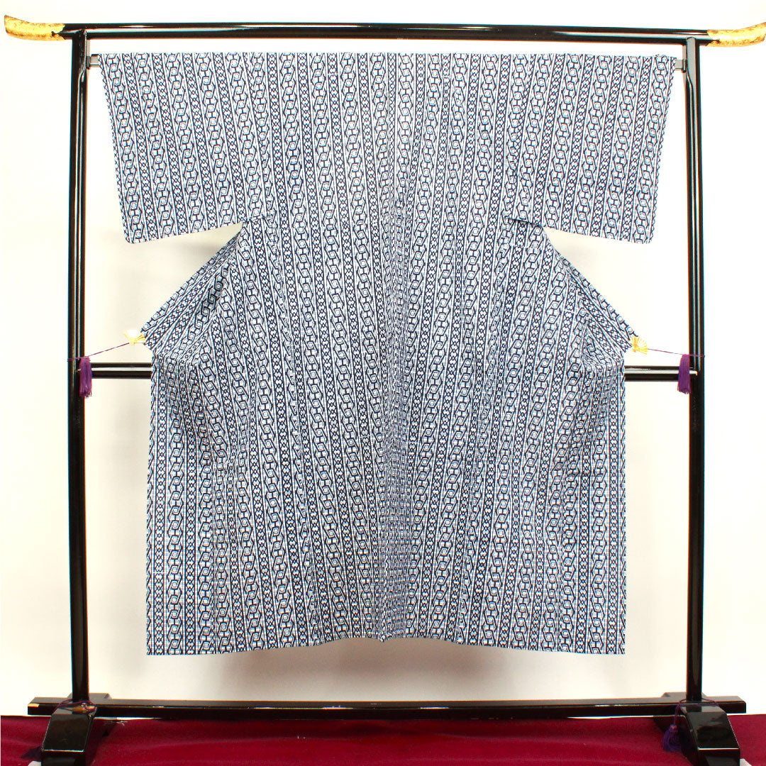 浴衣 男物 幾何学模様 木綿 Sランク 単衣 身丈146cm 裄丈70cm グレー系 1118001642122