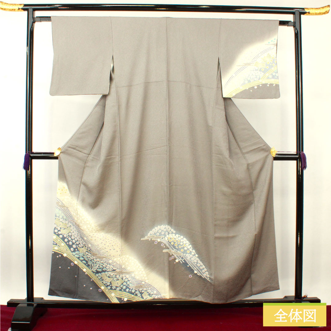 訪問着 正絹 袷 身丈155.5cm 裄丈63cm 灰色 おぼろ染め 絞り 作家物 抽象模様 Sランク グレー系 1112003822322
