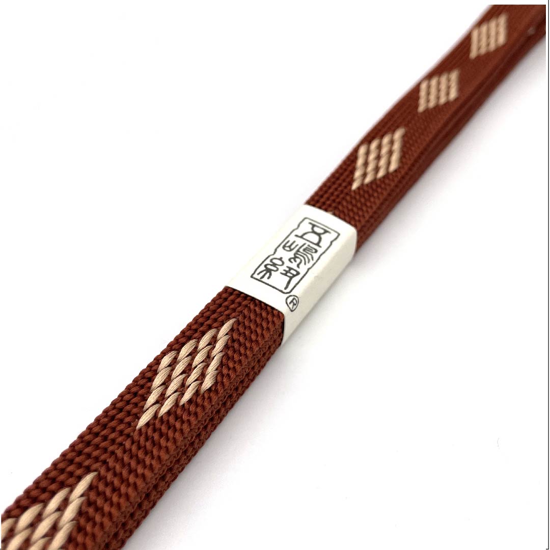 (新古品) 帯締め 正絹 四分紐 濃柿色(こいがきいろ) 五嶋紐 江戸組紐 菱模様 長さ約160cm 幅約1.2cm カジュアル Sランク 茶系 1135002612314