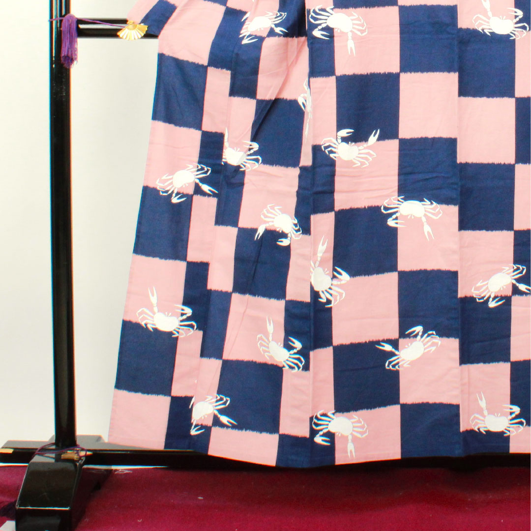 浴衣 市松 カニ 木綿 Aランク 単衣 身丈157cm 裄丈66.5cm グラデーション系 1118002953399