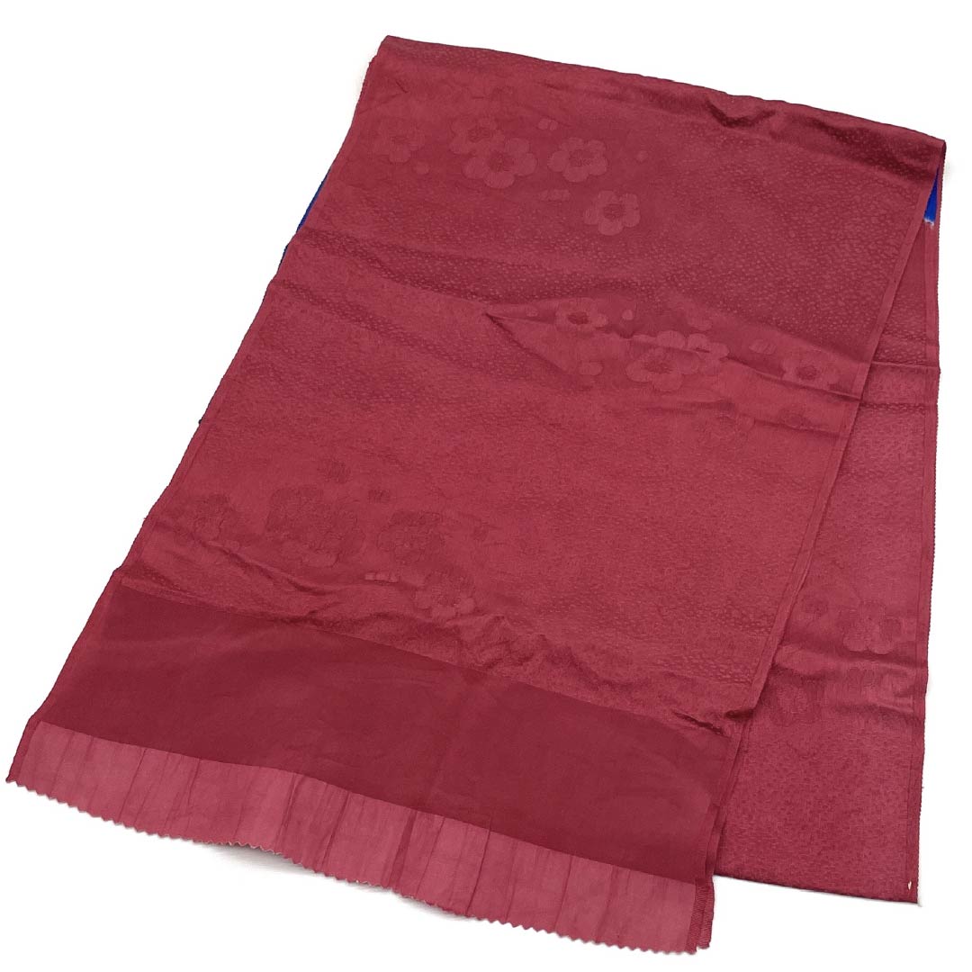 S-Rank Silk Obiage (Semi-Formal) - Dark Red with Two-Tone Design, Classic Floral Pattern, Approximately 172cm Long, 30cm Wide, Red, Product Number: 1136000962912