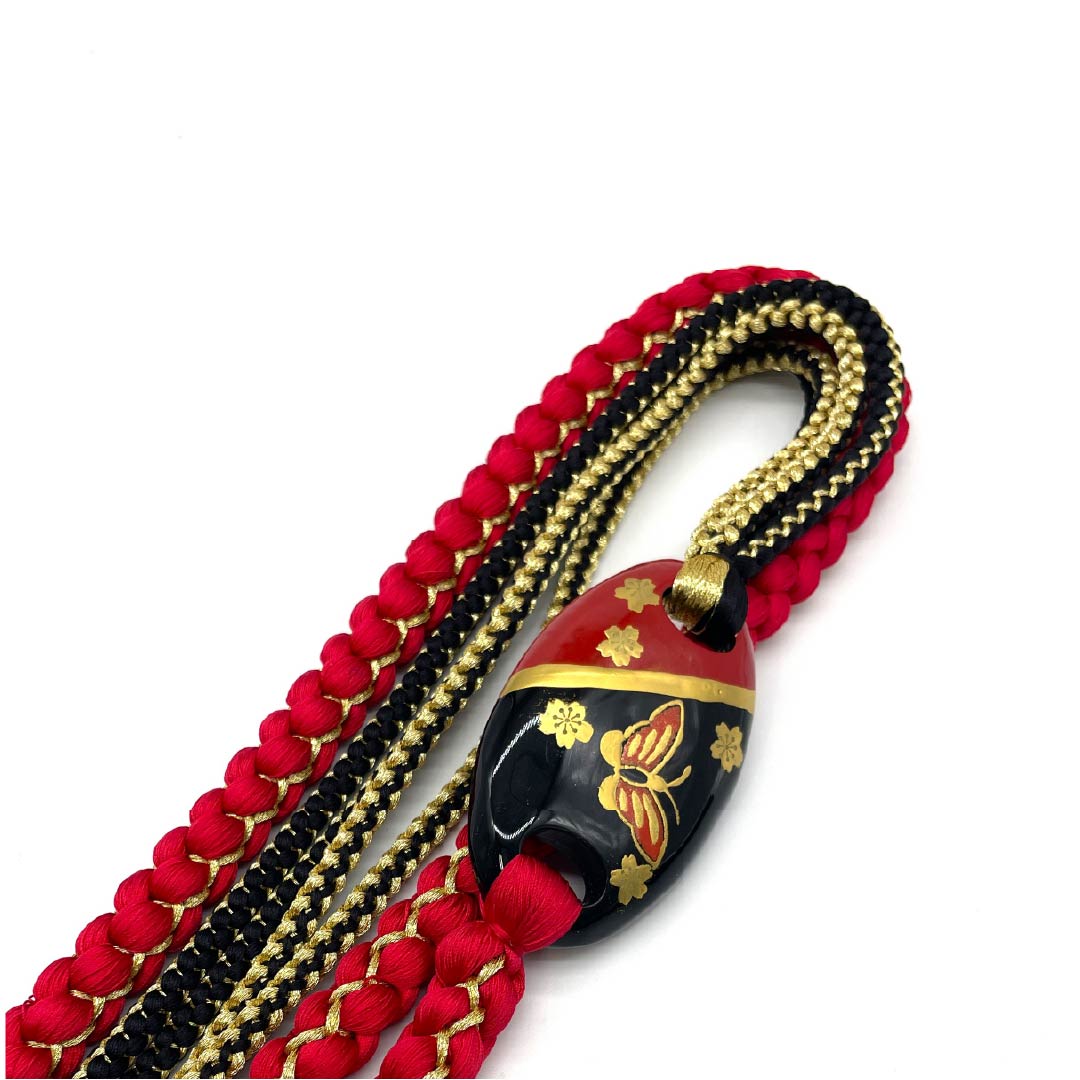 (新古品) 帯締め 正絹 土耳古赤色(とるこあかいろ) 振袖用 飾り付き 蝶 長さ約180cm 幅約1.2cm フォーマル NEWランク 赤系 1135003391412