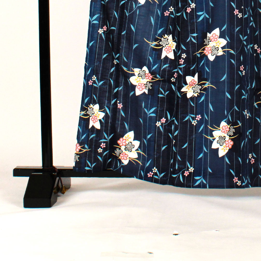 浴衣 花模様 木綿 Sランク 単衣 身丈165cm 裄丈66cm 青系 1118000812517