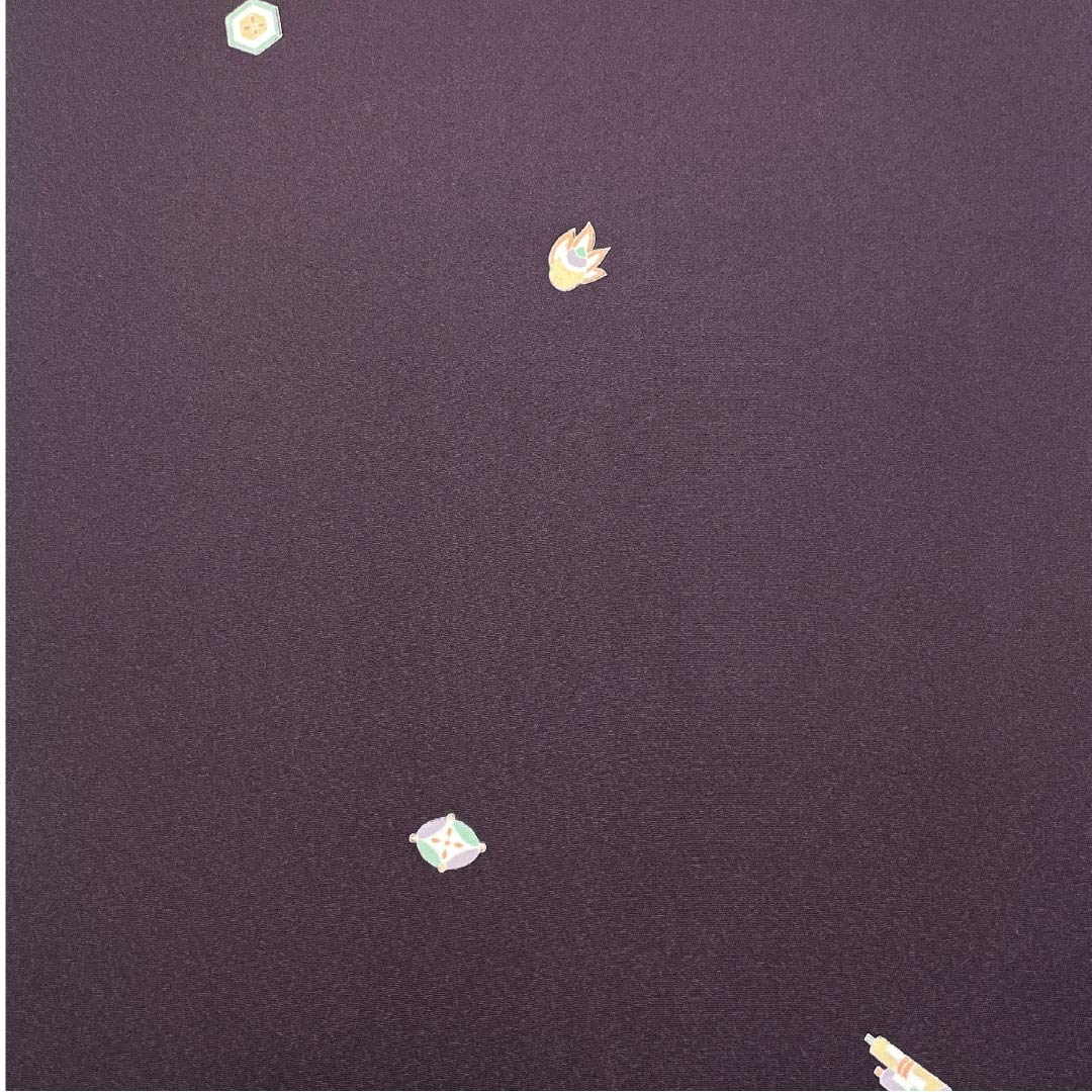 反物 小紋 正絹 紫烏色(しうしょく) 丹後ちりめん 宝尽くし 古典柄 NEWランク 紫系 1130001221920