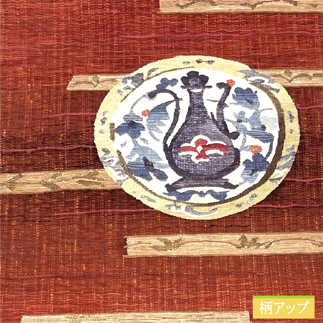 袋帯 正絹 Sランク 櫛織 西陣織 抽象模様 帯丈446cm ポイント柄 カジュアル 赤系 1123016812312