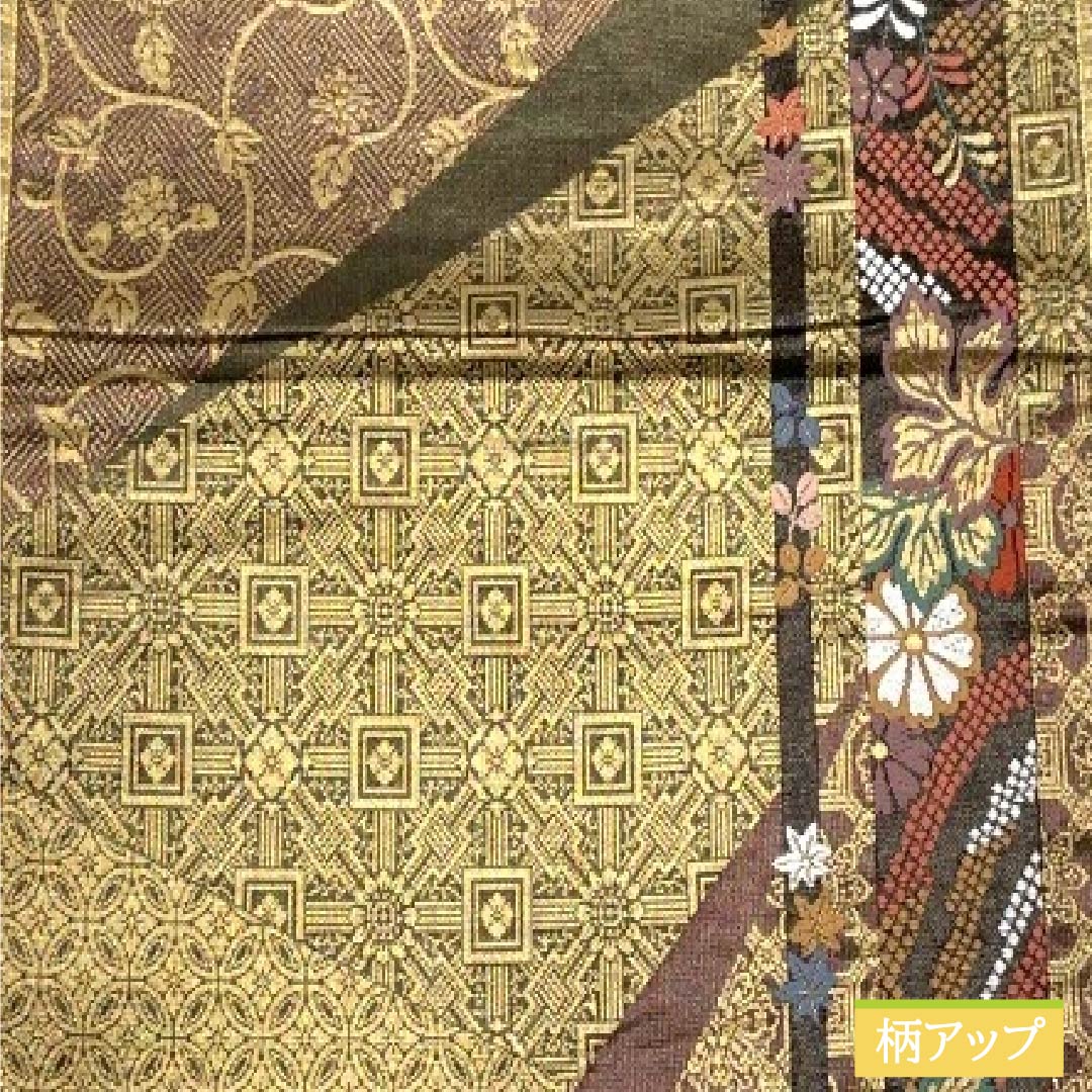 袋帯 正絹 Aランク 金色(きんいろ) 古典柄 縞 花 帯丈438cm 六通 セミフォーマル グラデーション系 1123018633399