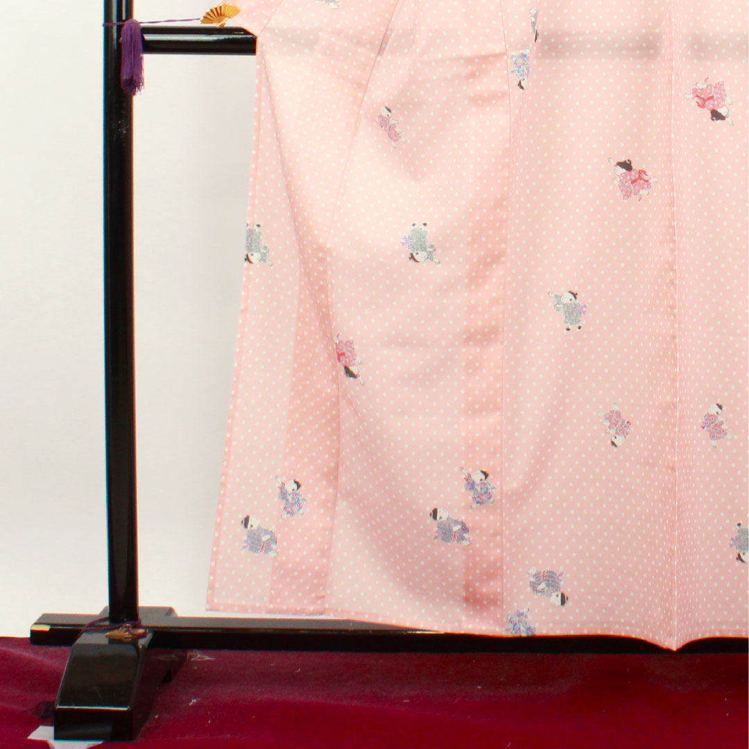 Summer kimono, polyester, small pattern, length 158cm, sleeve length 64cm, dawn color, washable kimono, silk, S rank, pink, 1132001462313