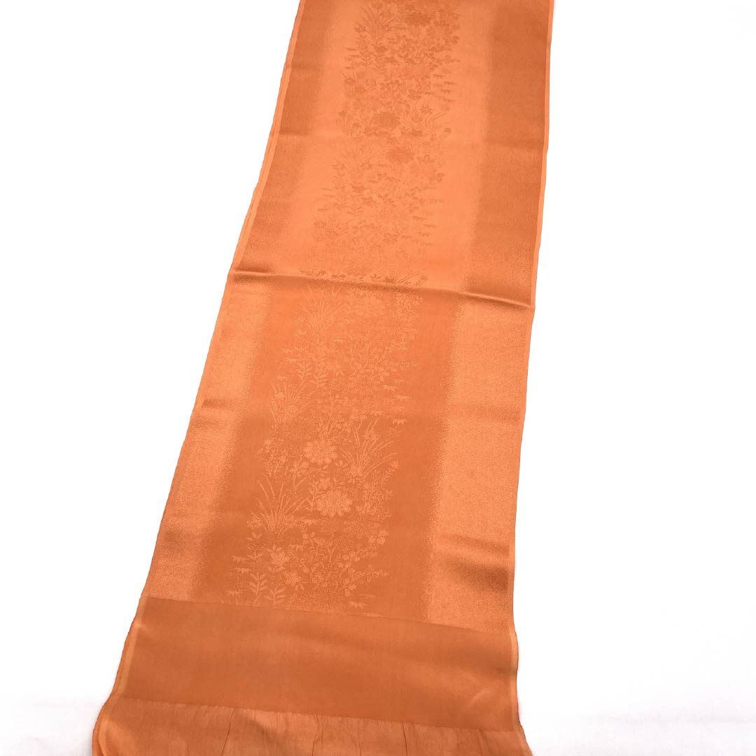 帯揚げ 正絹 Sランク セミフォーマル 樺桜色(かばざくらいろ) 草花 長さ約168cm 幅約28.5cm 橙系 1136004542926