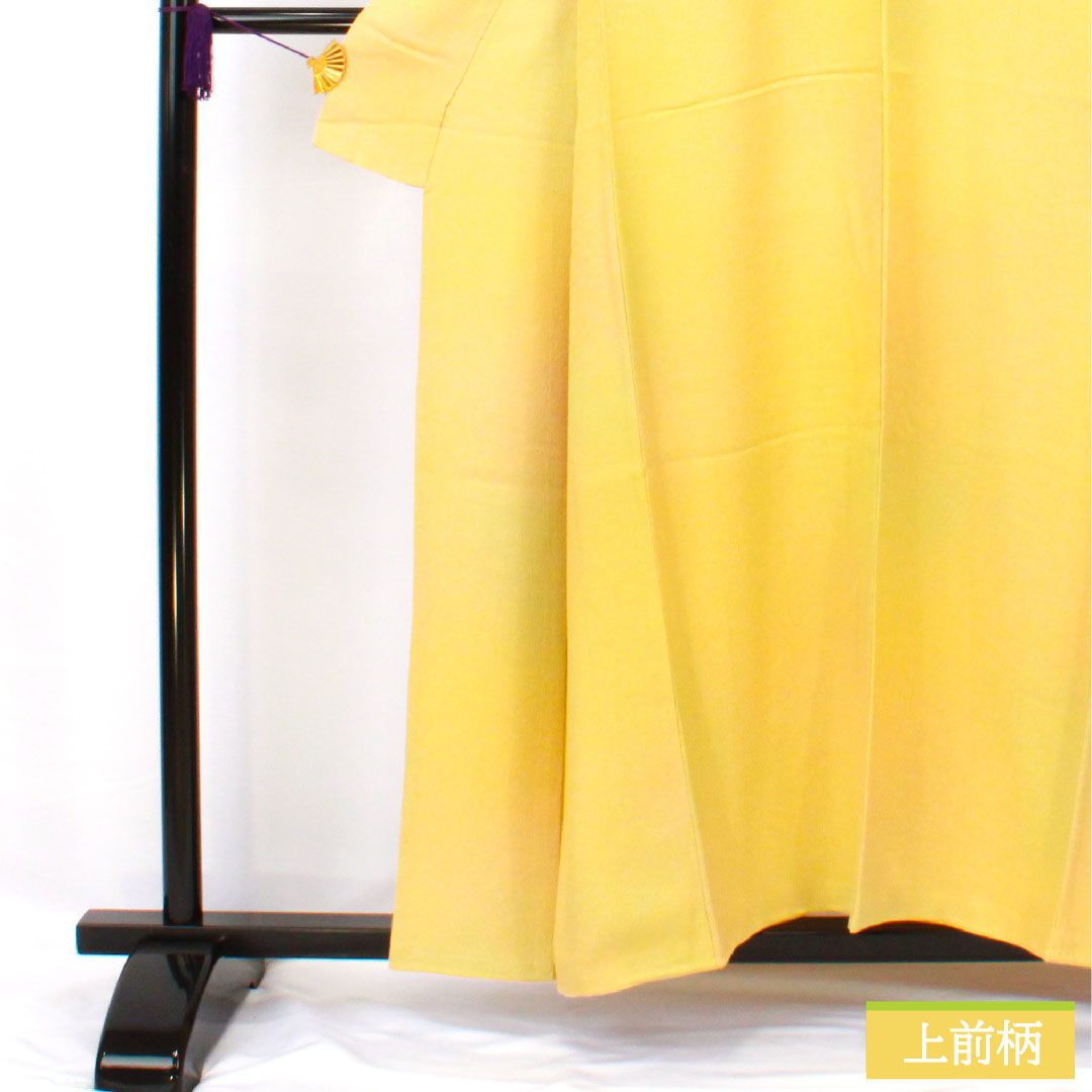 色無地 正絹 身丈156cm 裄丈63cm 一つ紋 丸に四ツ目菱 袷 Sランク 黄系 1114001922323