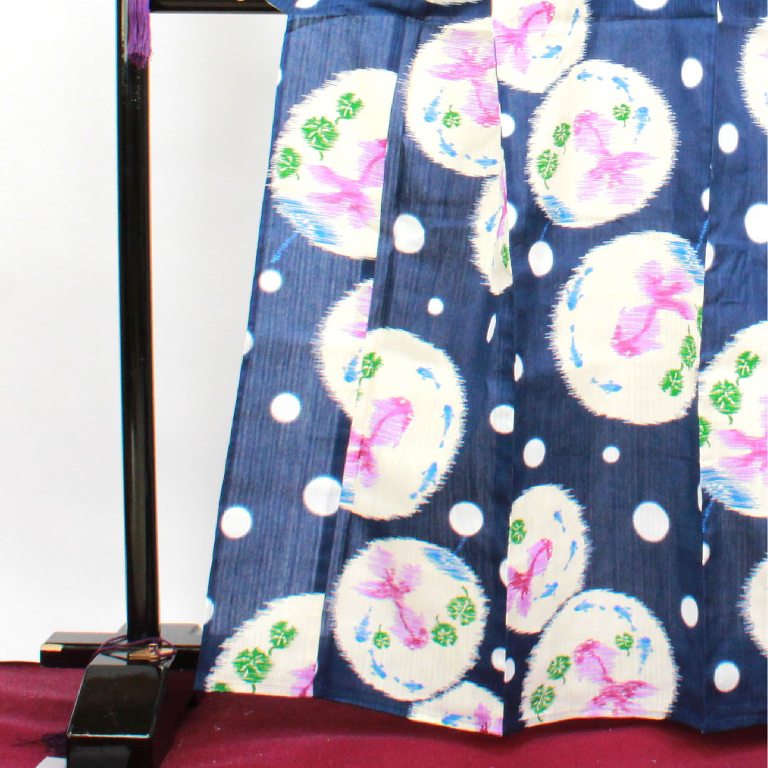 浴衣 紺桔梗色 抽象模様 木綿 Aランク 単衣 身丈163cm 裄丈68cm 紺系 1118001333418