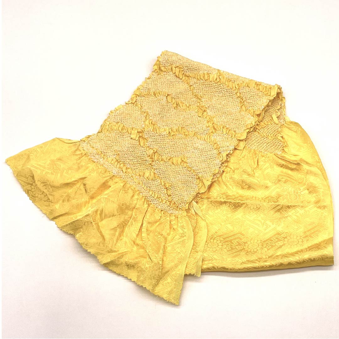 Obiage silk S rank semi-formal, sunflower yellow, shibori, sayagata pattern, for furisode, length approx. 138cm, width approx. 17cm, yellow color, 1136000942923