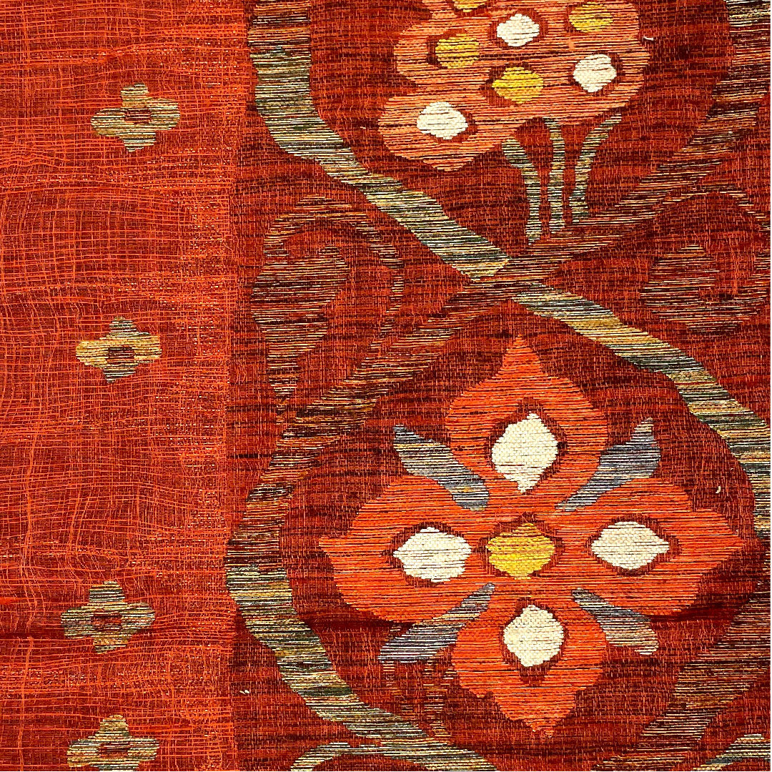 袋帯 櫛織 抽象模様 帯丈432cm 正絹 Sランク 六通 カジュアル 赤系 1123004552312