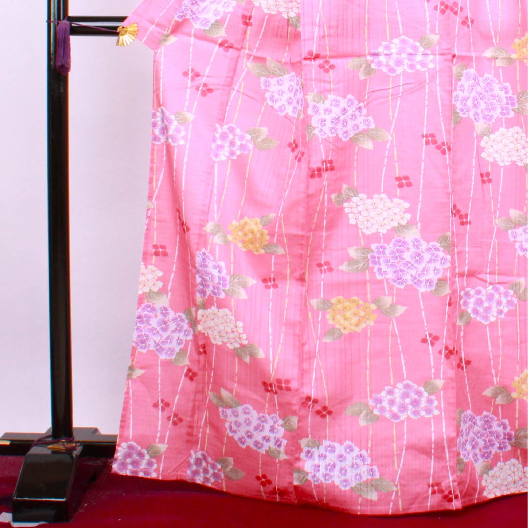 浴衣 長春色 紫陽花 木綿 Sランク 単衣 身丈167cm 裄丈66cm ピンク系 1118004212513