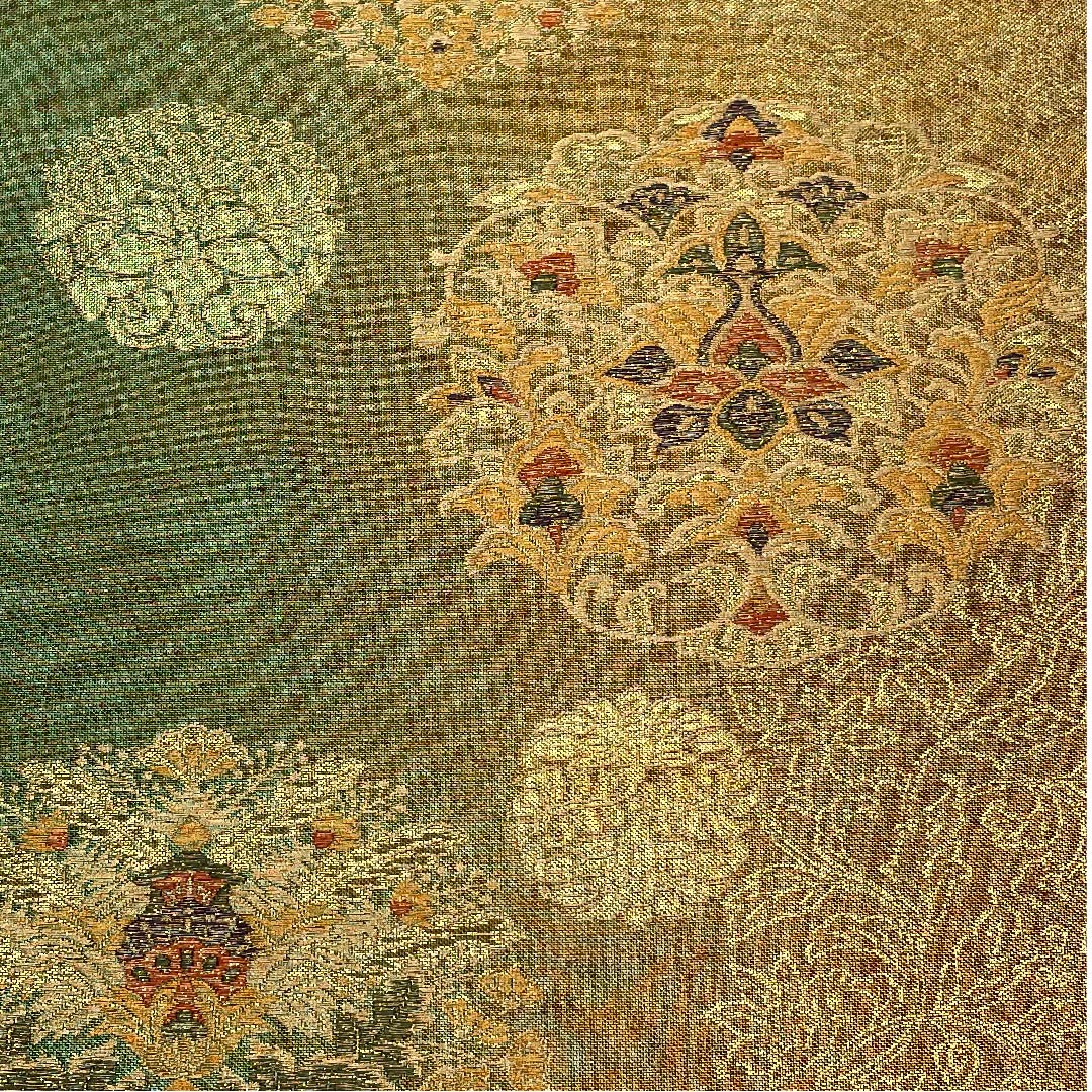 Fukuro Obi (Buddha's Hand Orange Color) Mirror Pattern Obi Length 438cm Pure Silk S Rank Six-way Formal Green 1123007982319