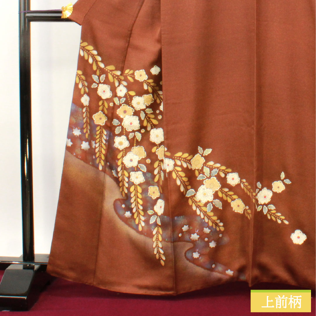 訪問着 正絹 袷 身丈163.5cm 裄丈68cm 栗色(くりいろ) 辻ヶ花 一つ紋 中陰剣片喰 Aランク 茶系 1112004913414