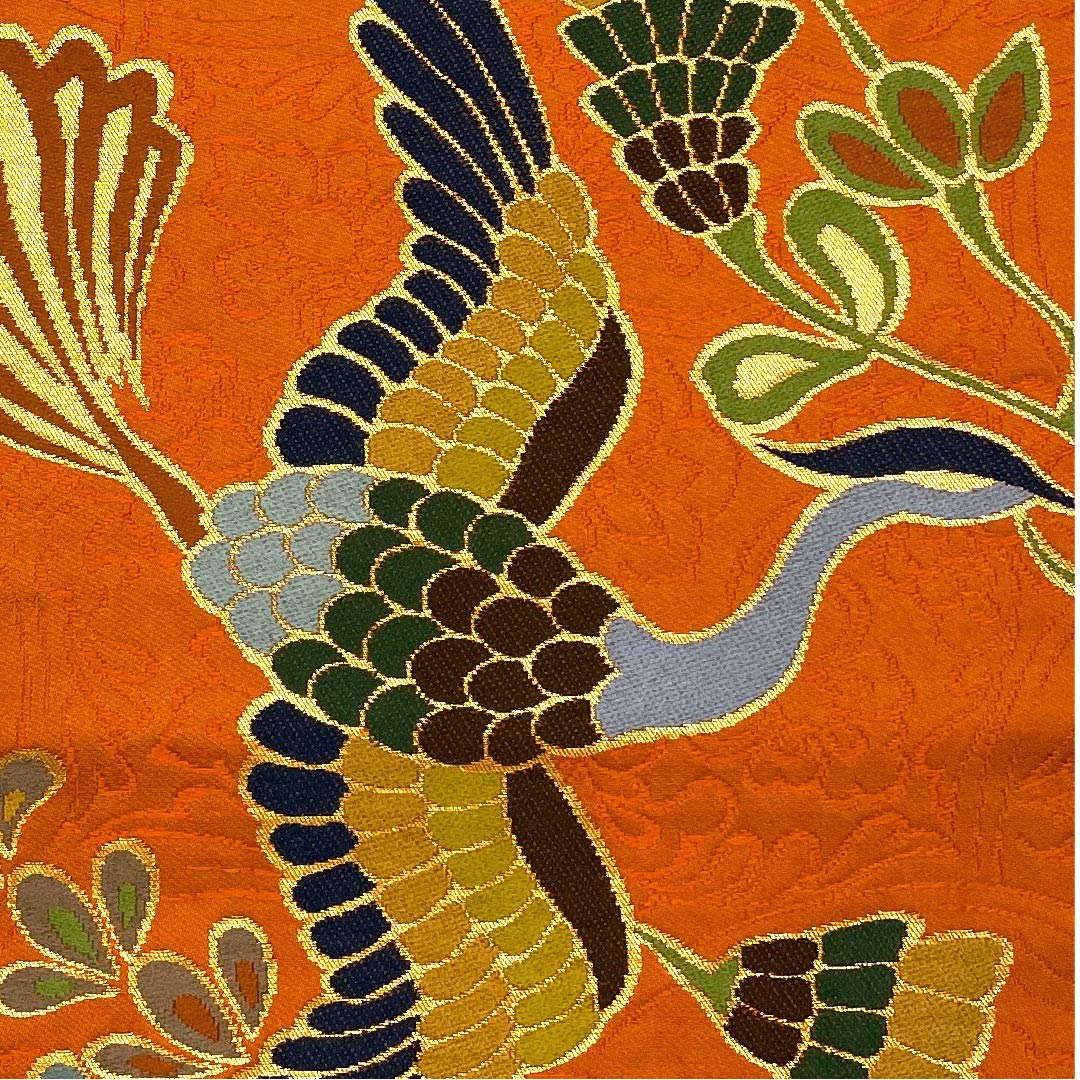 袋帯 人参色(にんじんいろ) 鳳凰 白綾苑大庭 帯丈432cm 正絹 Sランク 六通 フォーマル 橙系 1123008912326