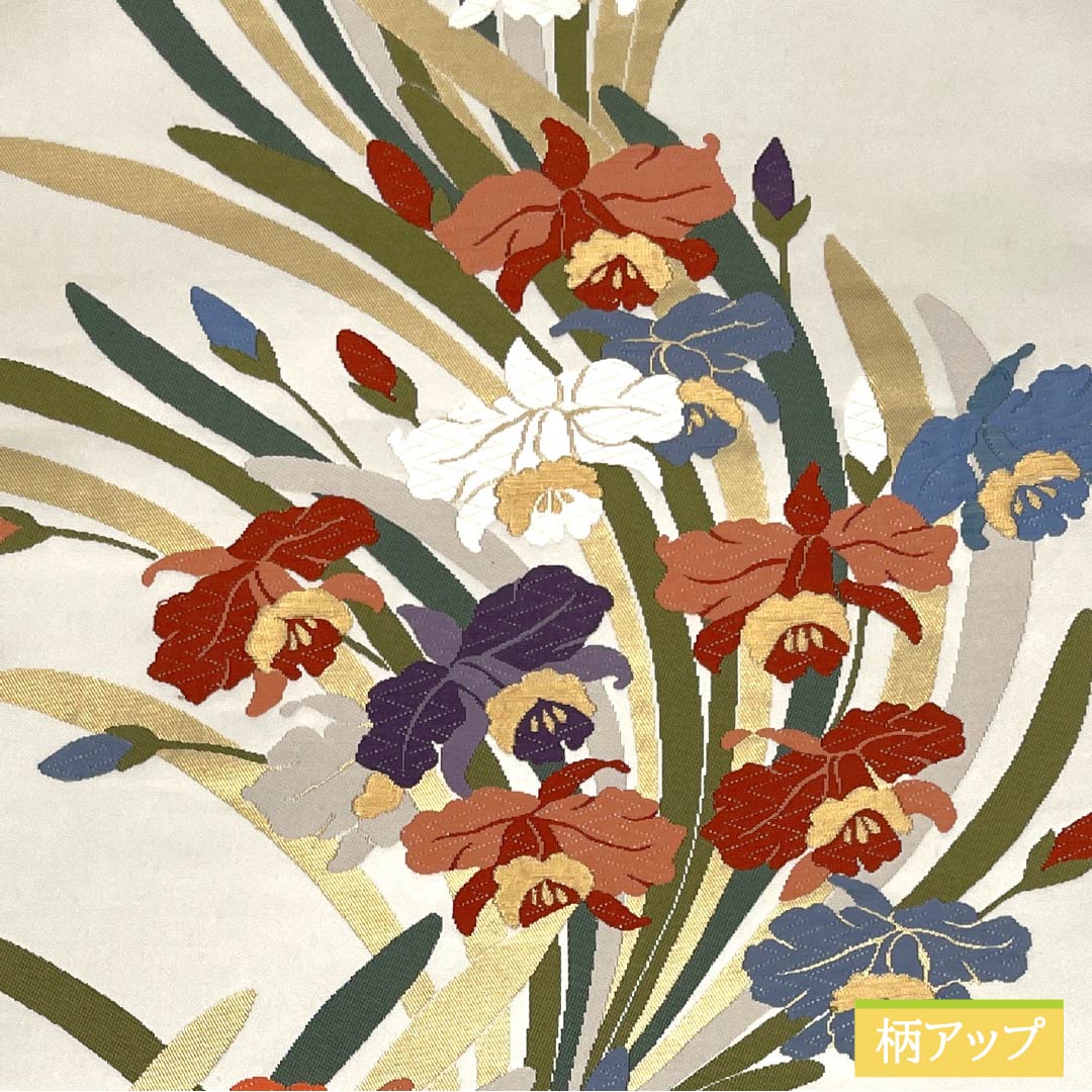 Fukuro Obi, pure silk, floral pattern, obi length 442cm, S rank, six-way, formal, white, 1123013912311