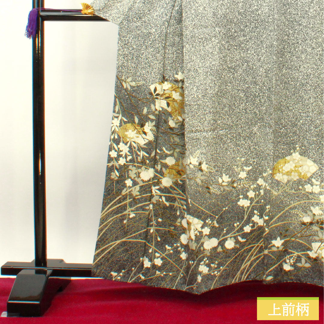 訪問着 袷 身丈160cm 裄丈62cm タタキ染 京友禅 吉祥文様 正絹 Sランク 黒系 1112003952410