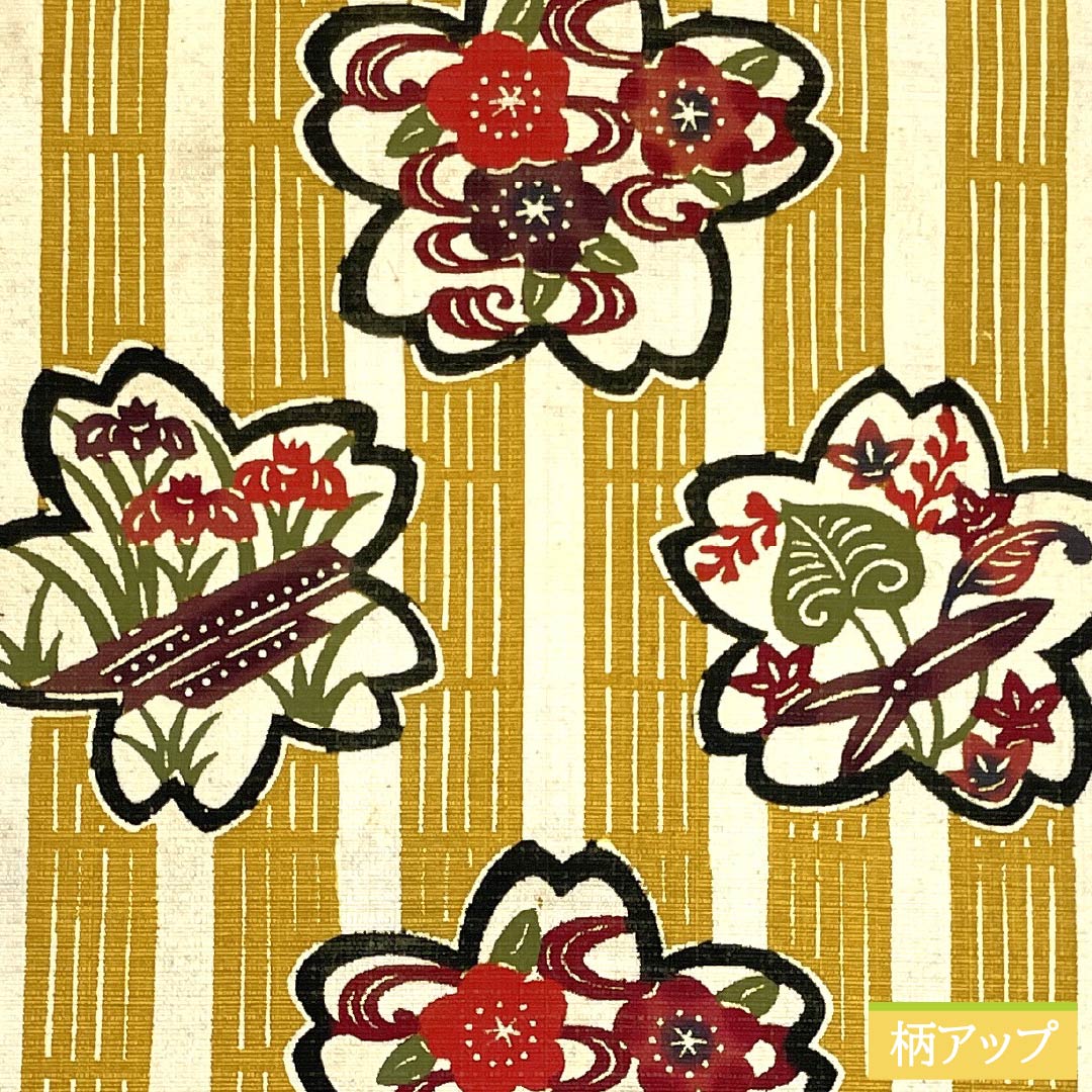 名古屋帯 正絹 Aランク 濃卵色(こいたまごいろ) 型染 紬地 桜 帯丈365cm 六通 カジュアル 黄系 1124009303323 名古屋仕立て