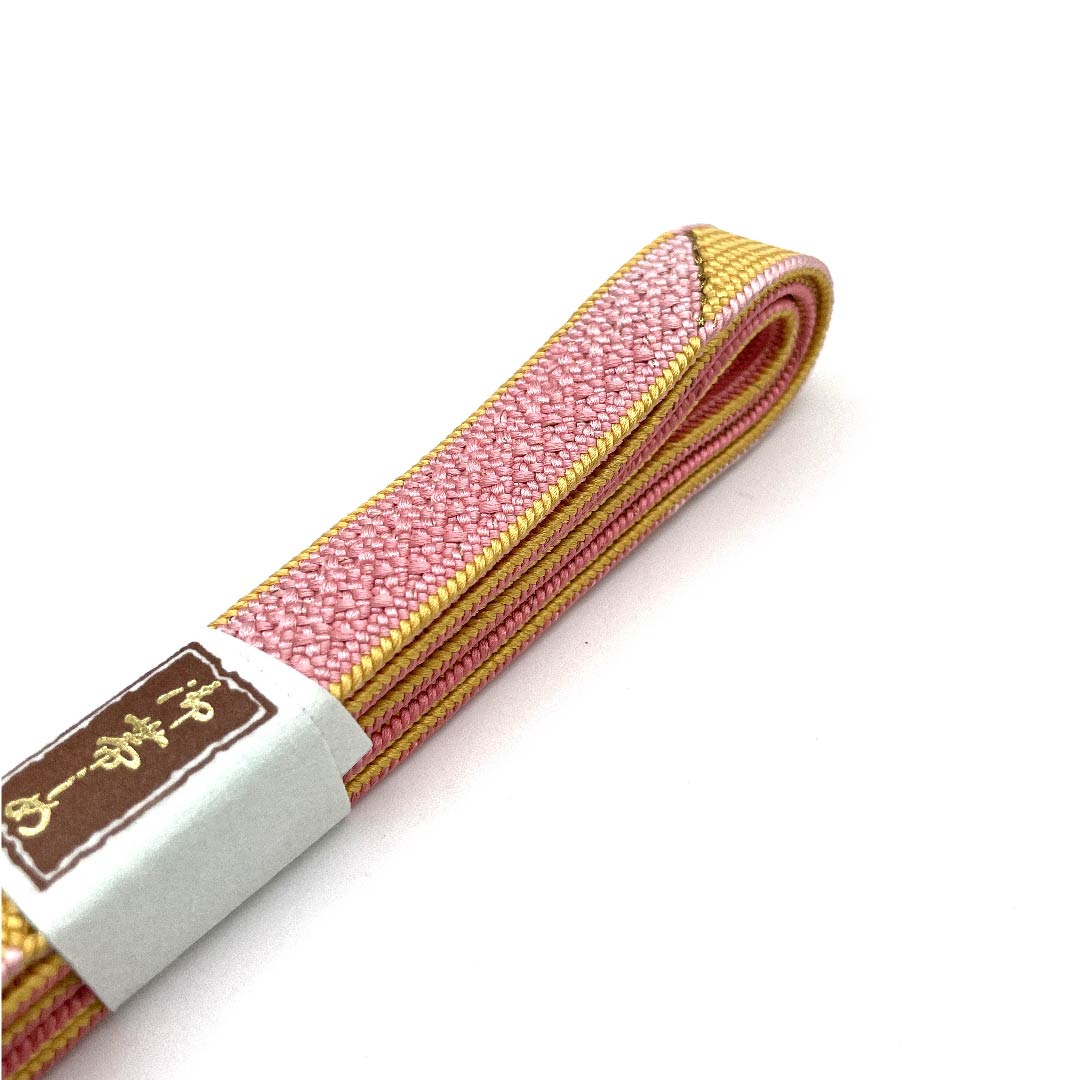 (新古品) 帯締め 正絹 四分紐 桃紅色色(とうこうしょくいろ) 向日葵色(ひまわりいろ) 三分金銀糸使用 新古品 長さ約162cm 幅約1.5cm セミフォーマル Sランク 黄系 1135002312323