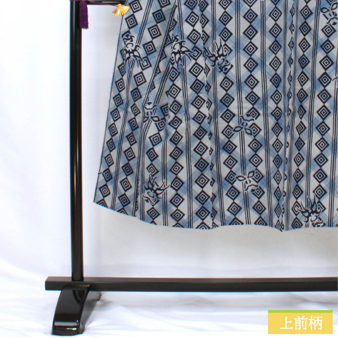 浴衣 木綿 身丈139cm 裄丈72.5cm Aランク 単衣 グレー系 錫色(すずいろ) 隈取 三升格子 男物 1118005903122