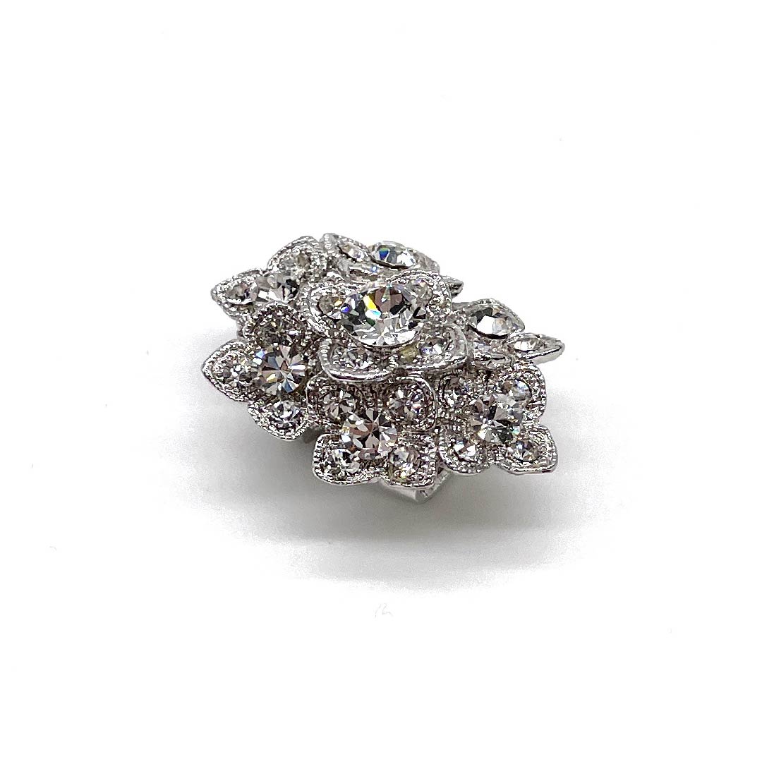 (New old stock) Obi clasp, glass, casual, Swarovski, flower, length approx. 2.5cm, width approx. 3.5cm, S rank, silver, 1137000992922