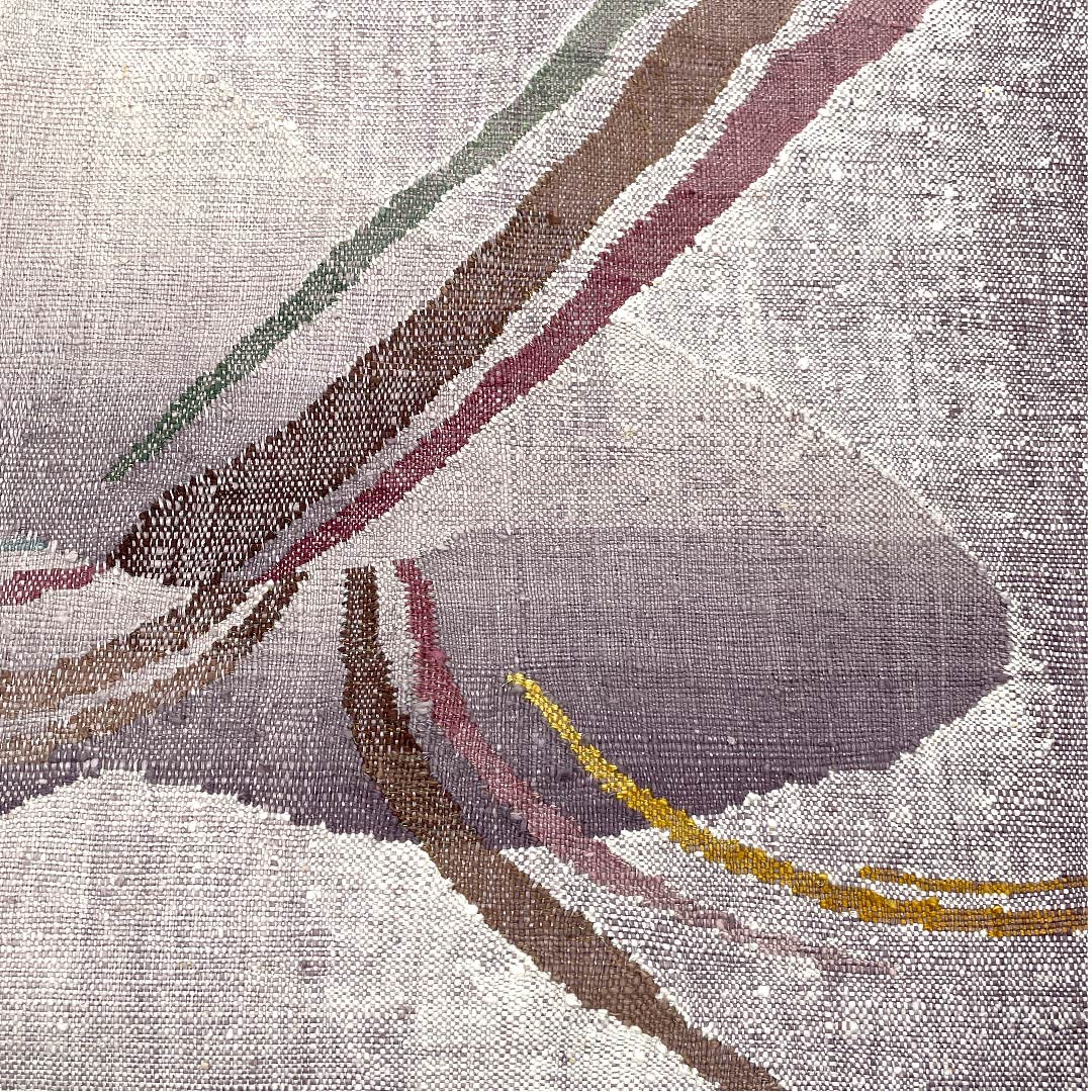 Nagoya obi, half-color, hand-woven pongee, abstract pattern, obi length 348cm, pure silk, S rank, point pattern, casual, purple, 1124003062320, open style