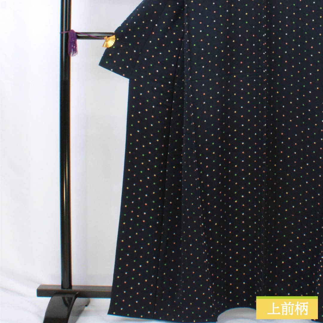 小紋 正絹 Aランク 身丈162.5cm 裄丈62.5cm 袷 濃紺色(のうこんいろ) 絞り 籠目 点 紺系 1115007353418