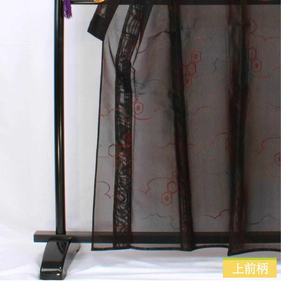 Summer pure silk komon length 163cm sleeve length 65cm tortoiseshell pattern cloud pattern gauze S rank black 1132002002410