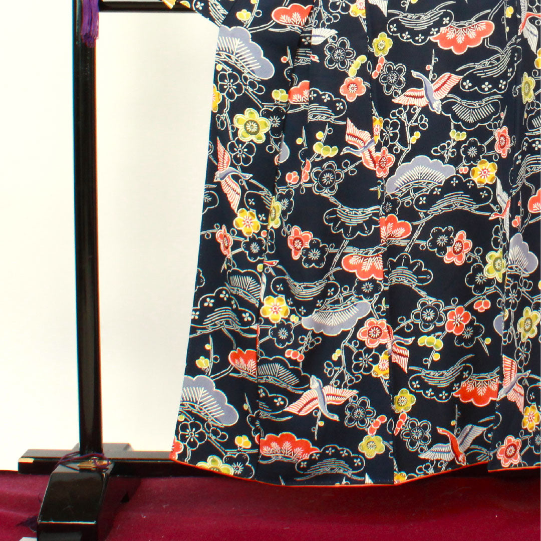 小紋 身丈158cm 裄丈63.5cm 袷 濃紺色 京紅型 松 梅 正絹 Aランク 紺系 1115003433318